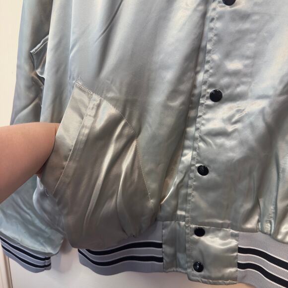 Vintage Aristo Jac by Hilton Satin Bomber Jacket 31 Model A Ford Silver Size XL - Picture 8 of 9